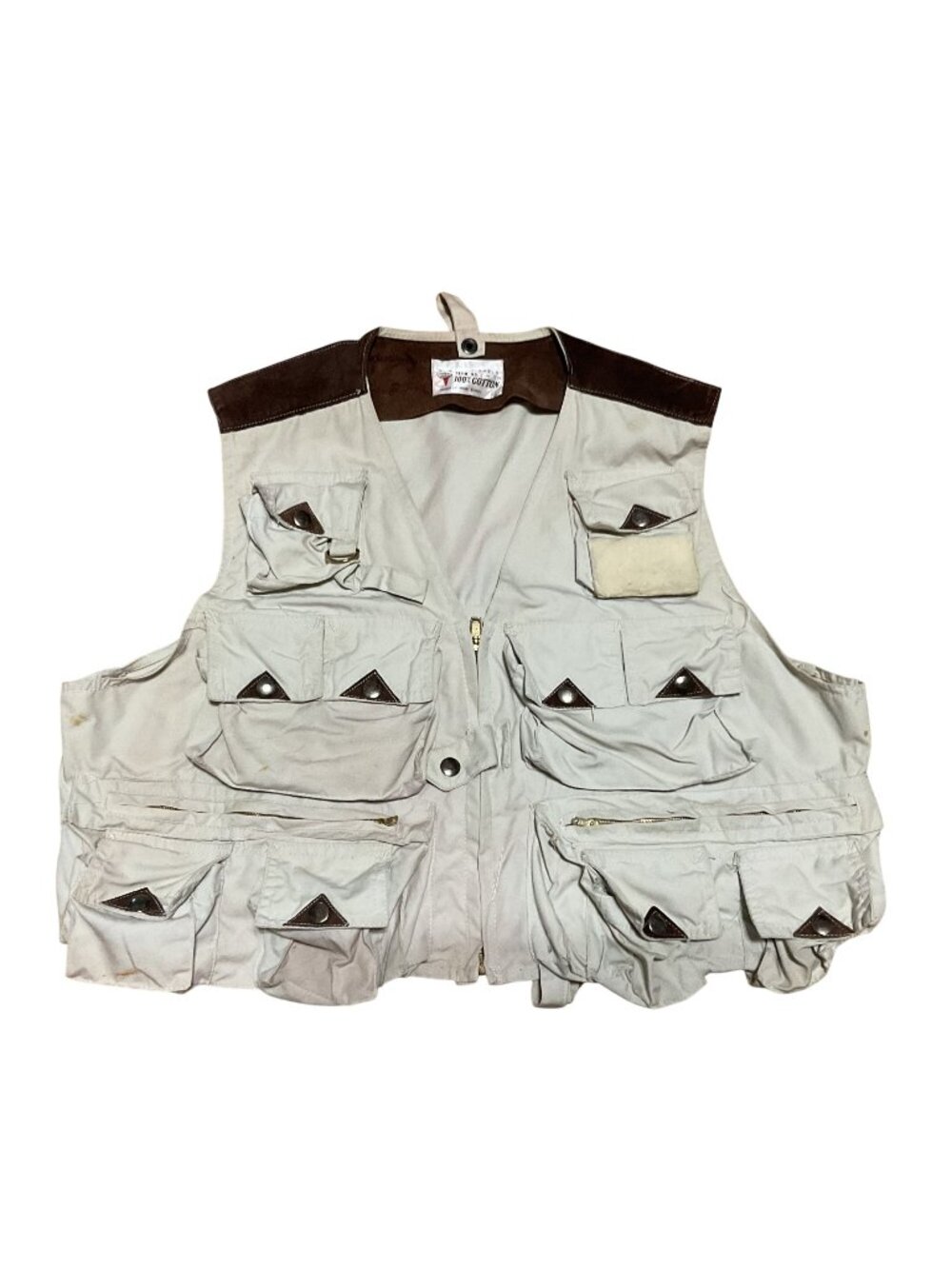 Vtg Vanpac Fishing Vest Khaki Tan Outdoor Mens Sz M Multi Pockets Leather Lamb